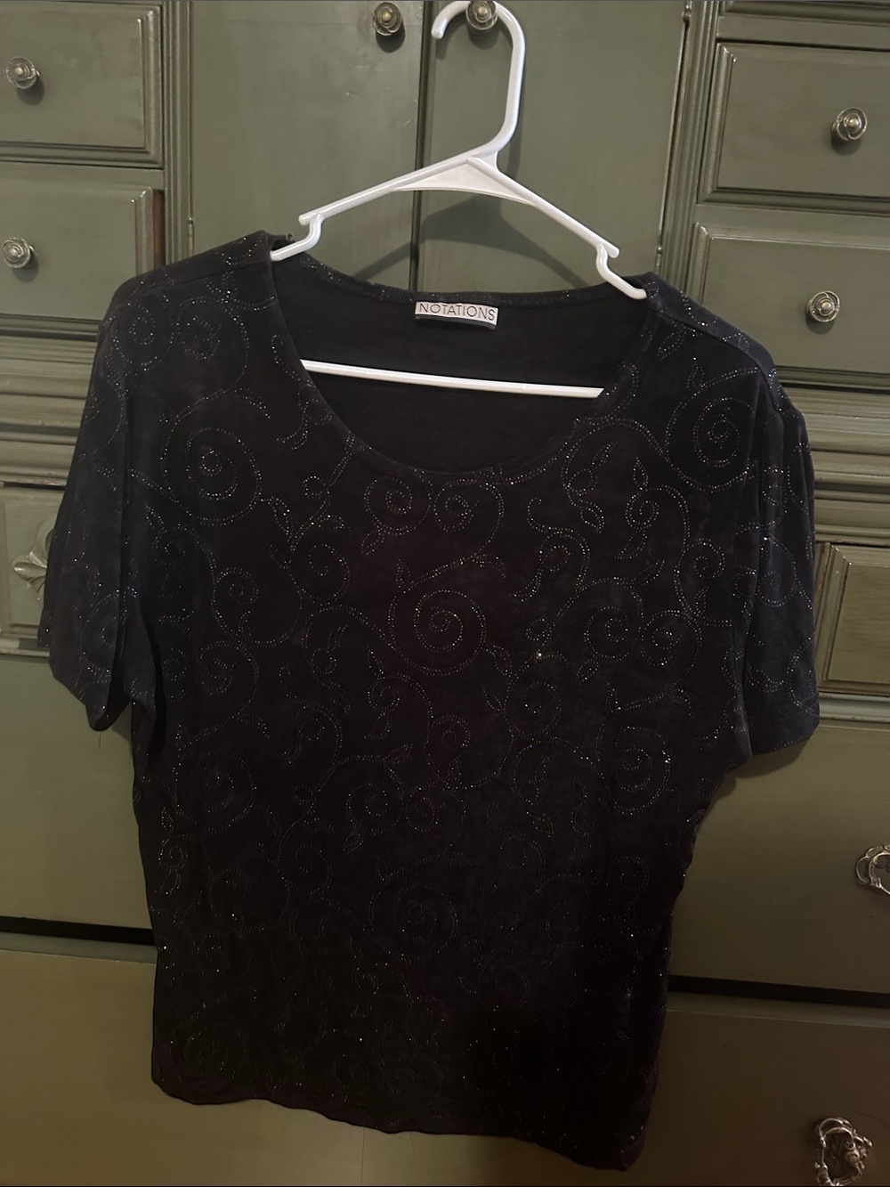 Notations Black Sparkle Swirl Short Sleeve Top
